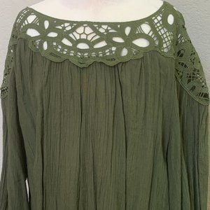 Zac & Rachel Green Long Sleeve Blouse W/ Lace Accent Size 2XL